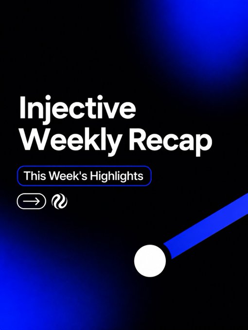 A digital graphic titled "Injective Weekly Recap" featuring "This Week's Highlights" with a logo and stylized pendulum design on a dark blue background.