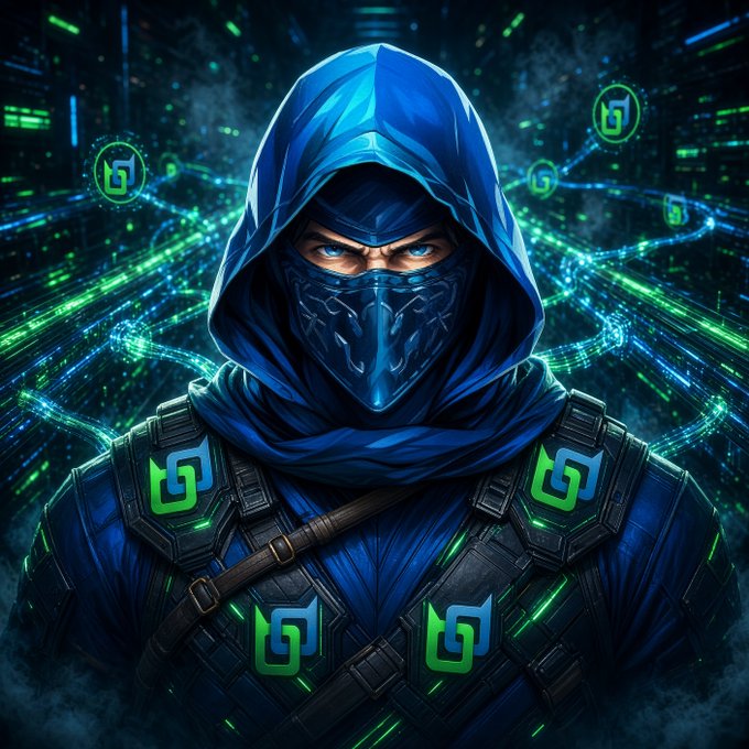 A hooded, masked figure in blue tactical attire stares forward, surrounded by swirling green "BDX"-style nodes and digital energy trails, visually reinforcing the post's theme of Beldex (BDX) as a privacy gateway uniting money, messaging, and browsing into one unified, secure network.