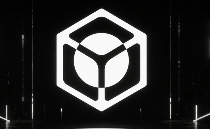 A glowing white geometric logo featuring a stylized "Y" shape within a hexagonal frame on a dark background, visually representing the branding of Nucleus as it separates the concepts of reputation and contribution in Web3.