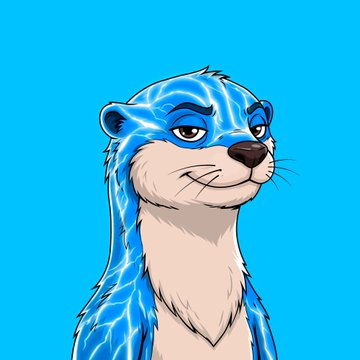 A digital illustration of a blue and white otter with water-like patterns on its fur, set against a bright blue background.