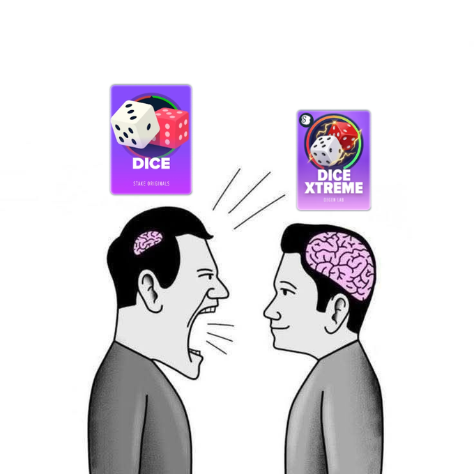 The image features two men with brain-like shapes, one of them making a fist while the other has his mouth open as if he's shouting or screaming. The text "Dice Xtreme" is written above their heads, indicating that they are playing a game involving dice. The post also mentions that real degrees don't play Dice Xtreme and encourages people to engage in this activity instead.