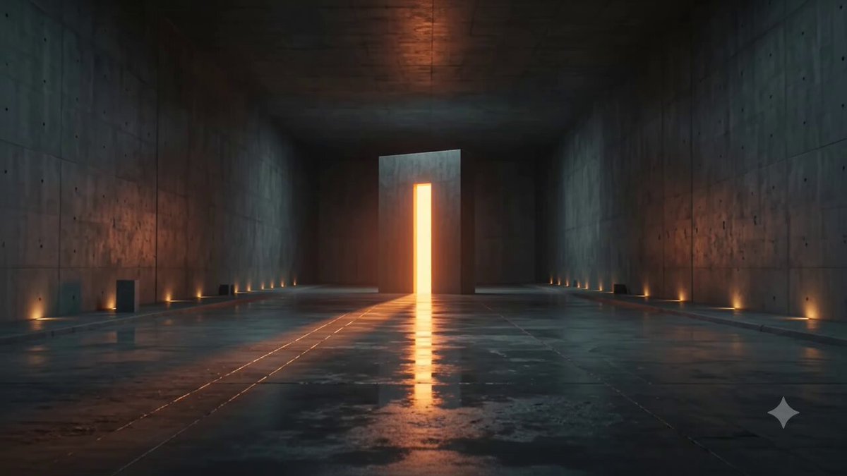 In the center of the image, there's a doorway with a bright orange light shining through it into a dark room. The room appears to be an empty warehouse or industrial space that has been artistically photoshopped. The door seems to lead to another room or even another dimension as indicated by the phrase "After Eid Have a Good Day CT Happy saturday, Locked in ?". It is suggested that @TheARCTERMINAL is being used to create this unique and eye-catching image for social media posts.