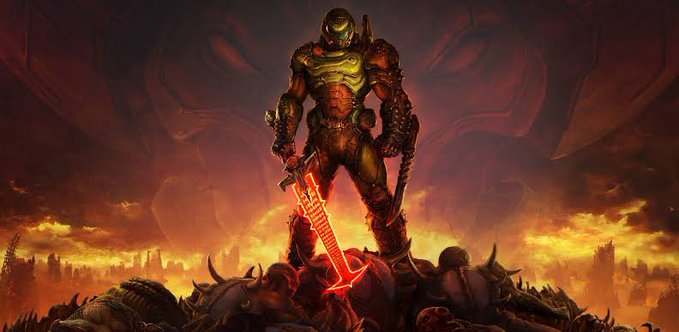 A video game illustration featuring a man as the main character, standing on top of a cliff holding a sword. He appears determined and ready for battle. The background depicts a cityscape with buildings and a sky filled with flames or fire, suggesting an intense and dangerous atmosphere in the game. The caption related to the image includes mentions of "Near $10M worth of @River4Fun & @RiverdotInc." which seems to be discussing the progress or value of this specific video game project.