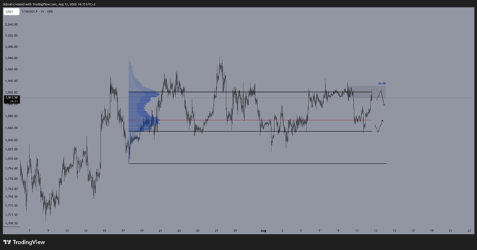 A TradingView financial chart showing an 'H&S' pattern in the NASDAQ 100, dated Aug 12, 2026, with price levels marked on the y-axis and a shaded distribution area.