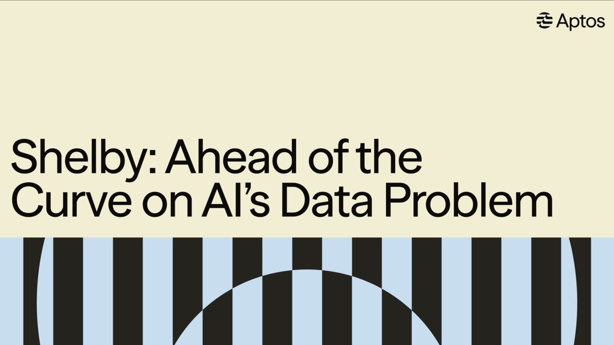 Aptos promotional graphic titled "Shelby: Ahead of the Curve on AI's Data Problem" featuring a blue and black striped semicircle design.