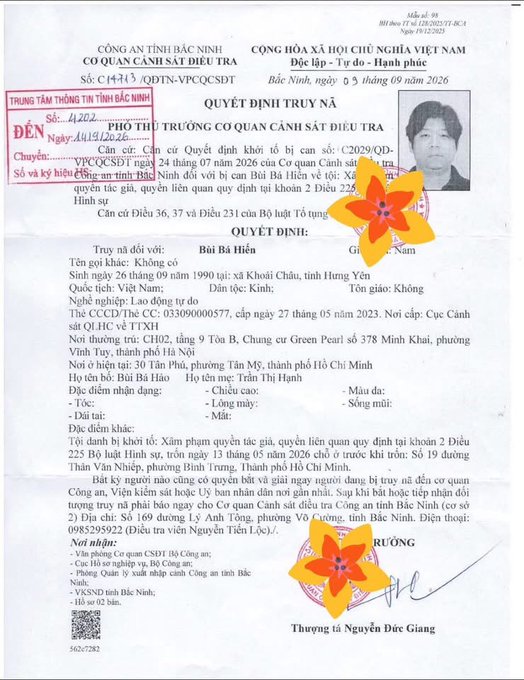 The image shows an official Vietnamese wanted notice from the Bac Ninh Provincial Police Department, dated July 8, 2026, issuing a pursuit decision for a suspect named Bùi Bá Hào (alias Trần Thị Hạnh), born in 1990 in Hưng Yên, wanted for theft-related crimes under Articles 36 and 37 of the 2015 Penal Code.

**Connection to the post:** The post humorously compares this criminal "idol" to a struggling cryptocurrency or NFT project called "The Parallel" from the "Metaverse season," suggesting that just as digital "dud" projects and tokens get abandoned or "busted" when hype fades (with Meta pulling back and Sandbox losing momentum), this fugitive has similarly flopped—mocking both the suspect and the failed metaverse investments tied to that era's speculative mania.