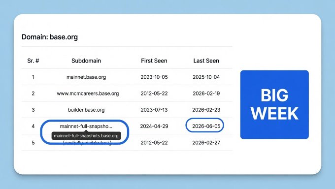 The image features a screenshot of a webpage called "base.org" with the text "base.org", "domains.org", and "subdomain.org" visible. The main title of the image, "Is Base Snapshot Taken?", suggests that this is an interesting discovery or observation related to the organization's base domain. It also raises questions about the accuracy and relevance of the data presented in the screenshot for the post being displayed on a computer screen.