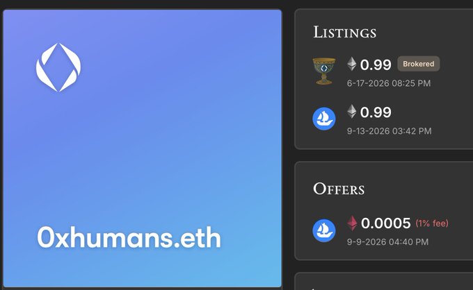 A screenshot of a page about Oxh HumansETH showing the listing, prices, and offers.