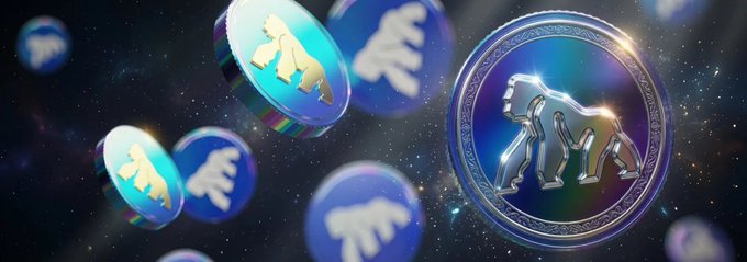 A digital rendering of metallic coins bearing the Mantle cryptocurrency logo floating in a starry space environment.