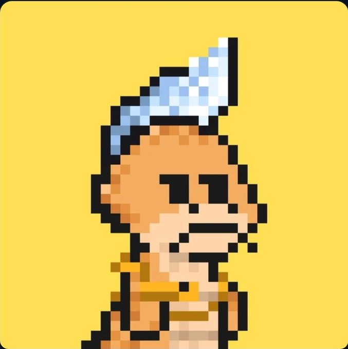 A pixel art illustration of a fierce warrior character with an orange tiger-striped mohawk, set against a bright yellow background, depicting the "Tiger Stripe" NFT being given away in the promotional post.