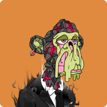 A cartoon illustration of a disheveled, green-skinned zombie-like figure wearing a tattered black suit and bow tie, drooling against an orange background.