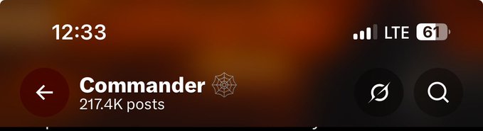 Mobile screenshot showing a Threads (app) search result page for the user 'Commander' with 217.4K posts.