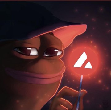 A close-up digital illustration shows a hooded character with glowing red eyes using a stylus to draw an Avalanche symbol that radiates a fiery red glow against a dark background. The image visually reinforces the post's message about tokenization on the Avalanche network, featuring the AVAX project's iconic logo.