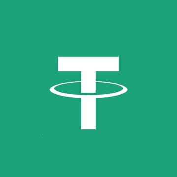 The Tether (USDT) logo, a white 'T' with an orbital ring, displayed on a green background.