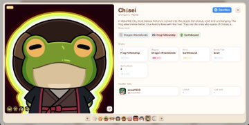A Roblox user profile page for 'Chisei' showing a frog-like avatar in a black hoodie on the left, with an active 'Game' section displaying the 'Prop Hunt' and 'Project Robloxia' server browser, friend activity, and Badges tabs on the right.