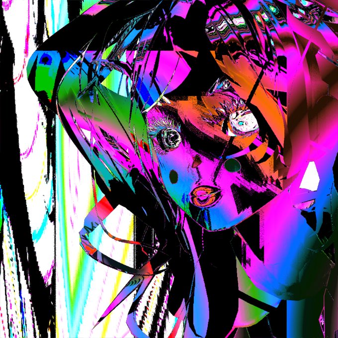 The image features an abstract painting of a woman with long hair, wearing a hat that appears to be made out of colorful lines and shapes. The background consists of black and white stripes, adding depth and contrast to the overall composition. The caption "Gm! CorrineReloaded" is written in the bottom right corner of the image, which could potentially be a reference to the artist or the painting itself.