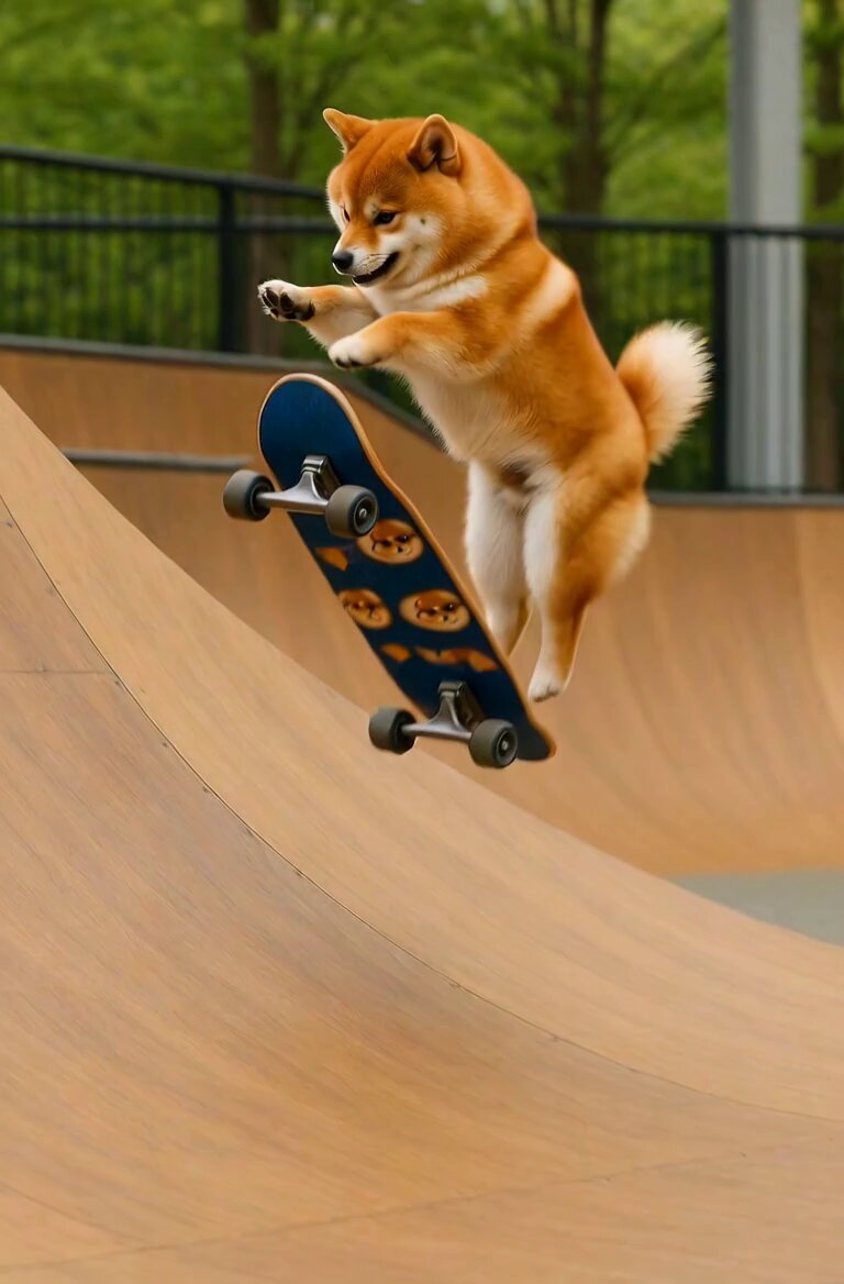𝐀𝑡𝑖𝑒𝑛𝑙 𝗲𝑠𝑡𝑚𝑜, 𝗲𝑟 𝗲𝑘, and 𝗲𝑓 are the main objects in this image. The dog is performing a trick on a skateboard at a skate park, with its front paws raised high above it as if jumping into the air. The post features a photo of the dog doing tricks on a skateboard, accompanied by text that reads "GM 𝕏!! GM 𝕏!! GM 𝕏!! Have a GREAT weekend!!".