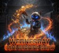 A thumbnail-style image for a video titled 'WARFRAME NEW WEAPONS SHOW' featuring a Warframe character surrounded by fiery and electric energy effects.