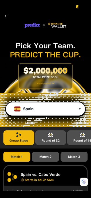 The image features a cellphone display screen from Predict at $2M predict cup, showing an advertisement for a betting app called Predict @predictdotfun. The screen highlights the app's features such as predicting soccer games, using the predict cup feature, and providing money-making opportunities related to sports events like the predict cup. There are various betting options, such as choosing teams, predicting matches, making bets on different sports outcomes, and even creating their own custom strategies for a better chance of winning. The focus on what is in the image encourages users to explore the app's features and make informed decisions during sporting events.