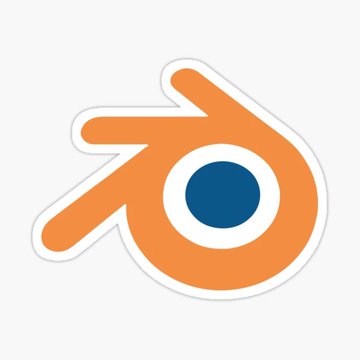 The image is the orange and blue Blender software logo, a stylized eye-like design, representing the creative tool used to produce the artwork shown in the post.