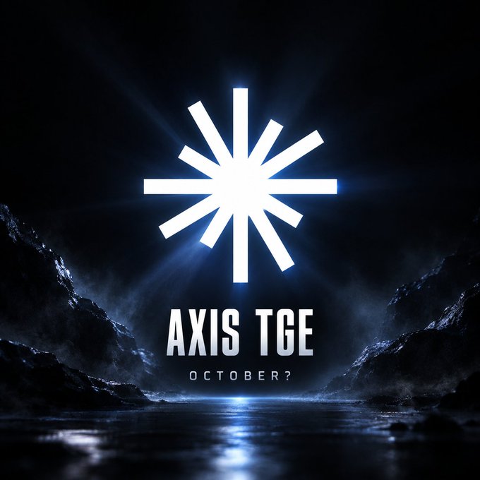 A promotional graphic for 'AXIS TGE' with a glowing white starburst logo against a dark, moody landscape, with the text 'OCTOBER?' below it.