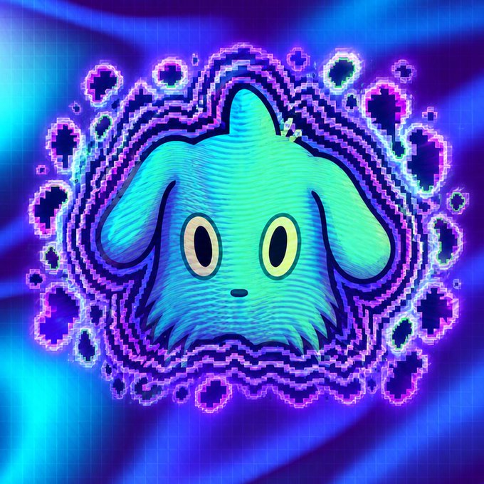 The image features a cartoon dog with blue fur, positioned centrally against a purple background that appears to be a digital art piece or an animated scene. The text "IS STARTED!! CA: 4NuaEcPvbHt9y8fHAwjUCXjrzST3xNVKsuPqMvEkpump #PUMP #SOLANA #DEXSCREENER #MEME" is present, which seems to be related to the image or its creator. The dog's position and the purple background create a visually appealing contrast that draws attention to the cartoon character.