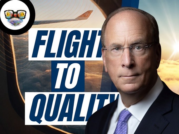 The image features an older man wearing glasses with a suit jacket and tie, standing against a backdrop of clouds. The text "flight to quality" is written above him, and there are two airplanes visible in the background - one large airplane on top left corner and another smaller airplane on top right corner.

The post also includes a logo for Finkel brah, which could be related to the airline or aviation industry.