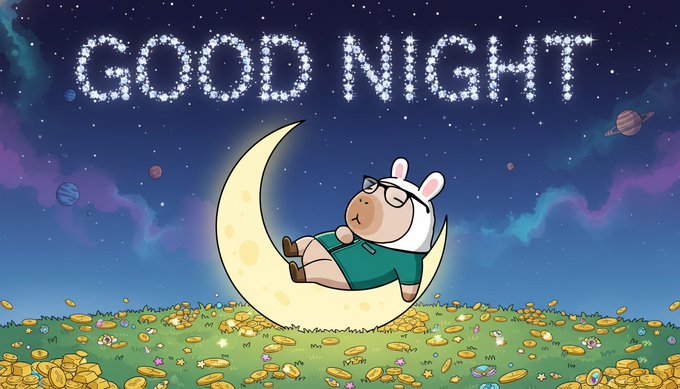 The image features a cartoon character, possibly a bunny or a dog, sitting on a large moon with the words "Good night" written above them. The scene takes place under a starry sky, which adds to the overall atmosphere of the image. The caption below the image reads, "Focus on what is in the image and how it relates to the post."
