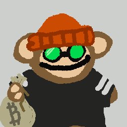 A cartoon monkey wearing an orange beanie and green sunglasses holds a money bag marked with a Bitcoin "₿" symbol, fitting the "@BitcoinPuppets" reference. The post suggests the user has adopted this image as their new profile picture ("#NewProfilePic") while joking about staying "in the shed" with the Bitcoin-themed mascot.