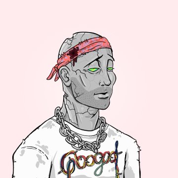 The image features a man wearing a white t-shirt with colorful text that says "DeGODS" and "POGO". He has a bandana tied around his head, adding an artistic touch to the overall look. The man is standing against a pink background, which contrasts nicely with his attire. The post seems to be promoting a charity event or cause related to DeGODS, as indicated by the text in the image.