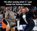 A young man excitedly celebrates what appears to be a huge gain on a stock, with text overlay reading "Me after seeing what 67 put inside the fishing rewards," tying into the post's reflection on the 67 app's journey from a 15X run to various meme and event milestones.