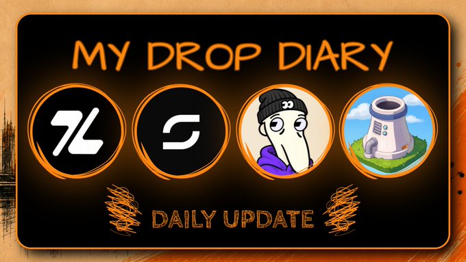 A graphic titled 'MY DROP DIARY' features four circular icons—including a 'JL' logo, an 'S' logo, a stylized figure, and a 3D printer—above the text 'DAILY UPDATE.'