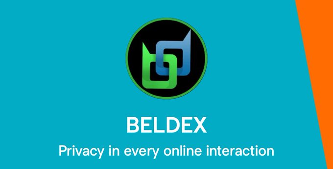 BELDEX logo displayed with tagline 'Privacy in every online interaction' on a teal background with an orange accent.