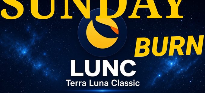 A promotional graphic with a starry blue background featuring bold yellow text reading 'SUNDAY BURN LUNC Terra Luna Classic' alongside a stylized circular logo.