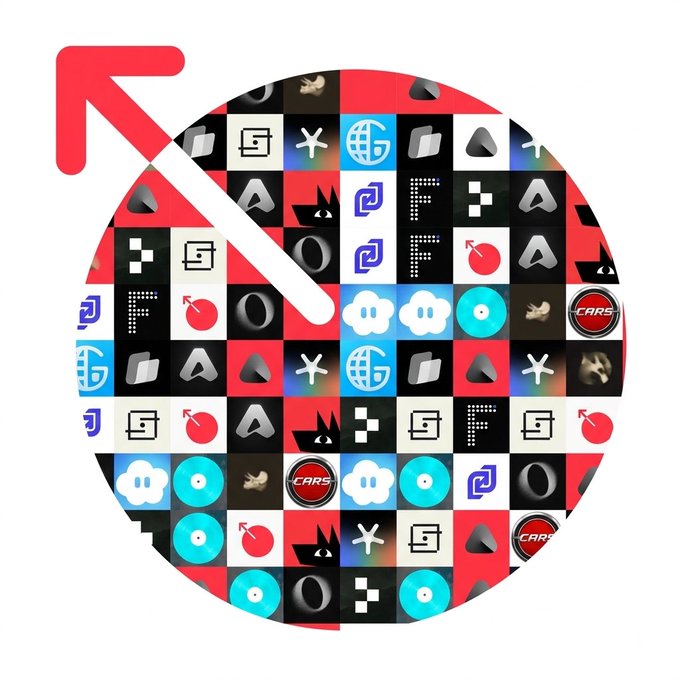 The image features a circular collage of various crypto and fintech project logos—including MetaDAO's red lightning-arrow icon in the top-left—set against a checkered pattern, symbolizing MetaDAO's expanding ecosystem that covers governance, RWAs, privacy, markets, and money as described in the post.