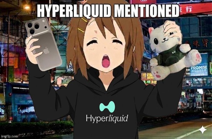 The image features an anime character dressed in black, holding a phone and a stuffed animal. The character appears to be excited about something related to Hyperliquid, as there are text elements in the image that reference Hyperliquid's name or its connection with FTX. This suggests that the anime might be promoting or discussing Hyper Liquid, possibly as part of an advertisement or promotional campaign for the company.