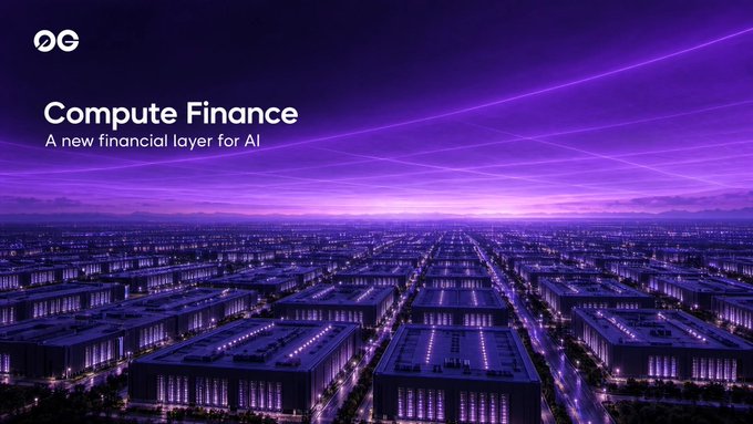 A purple-toned cityscape banner reads 'Compute Finance: A new financial layer for AI' with a logo in the top left corner.