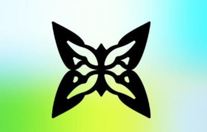 A black butterfly logo with symmetrical geometric wings is displayed against a soft gradient background of white, green, and blue, serving as the visual emblem for QuipNetwork—a quantum computing project highlighted in the post for its quiet, long-term technological focus.