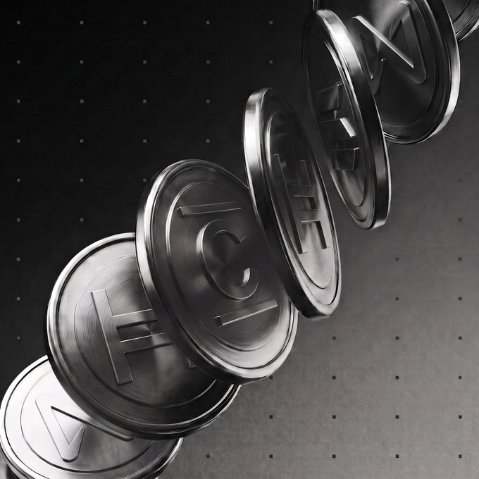 A sleek, metallic 3D rendering displays a series of overlapping silver coins diagonally across the frame, each engraved with one of the featured token tickers (SOL, NEAR, ENA, SUI, ONDO, CT, HBAR, AVAX, XLM), visually representing the lineup of cryptocurrencies available for trading in the European trading competition offering a share of 1.5M with CT trades boosted 3×.