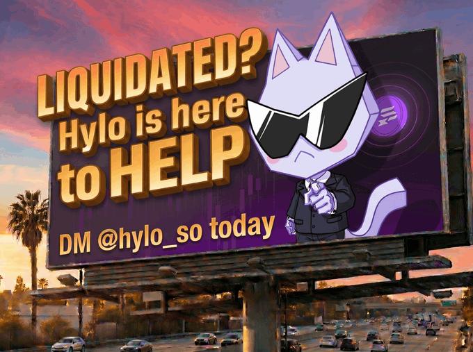 The image features an oversized cartoon cat with sunglasses holding a gun against a sunset sky. There are also text elements such as "Liquidated?" and "Help!" in relation to an Injured Perp Compensation claim, suggesting that someone might be asking for assistance or information about their situation. A car is visible on the street below the billboard, indicating that the picture was likely taken at an outdoor location with vehicular traffic.
