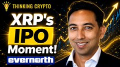 A thumbnail featuring a man against a black-and-gold XRP price chart includes the text “THINKING CRYPTO,” “XRP’s IPO Moment!” and “evernight.” It visually supports the post’s message about growing the XRP ecosystem, though the image focuses on speculation around a potential XRP IPO rather than ecosystem development.