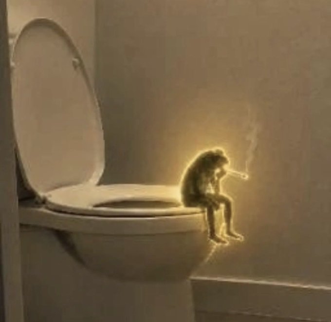 A small monkey sits on the rim of a toilet, smoking a cigarette in a dimly lit bathroom. The contemplative pose mirrors the post's sentiment of trading immediate comfort ($150K) for something much bigger ($500K) — taking a bold, unconventional path while others settle for less.
