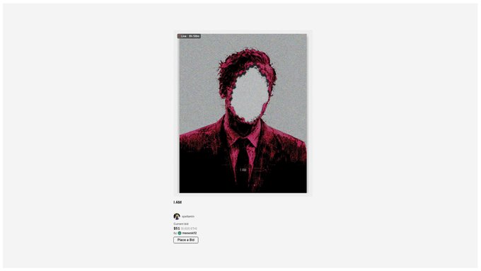 An album or single cover artwork titled 'I AM' by the group TOMORROW X TOGETHER (TXT), featuring a stylized portrait with a blanked-out face in dark pink and black tones.