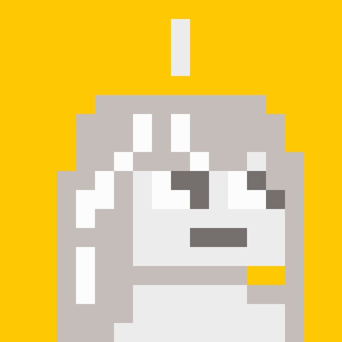 A pixel art portrait on a yellow background featuring a stylized character with a gray hat and simple facial features, likely representing the 1/1 NFT artwork mentioned in the post from collector @z1vex related to ZEC NFT season.