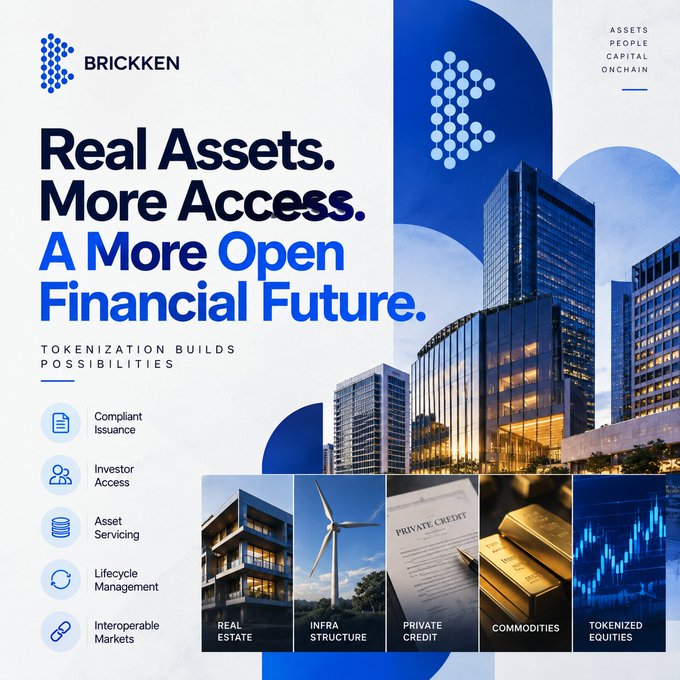 A promotional graphic for Brickken featuring the headline "Real Assets. More Access. A More Open Financial Future." and the tagline "Tokenization Builds Possibilities," alongside icons for Compliant Issuance, Investor Access, Asset Servicing, Lifecycle Management, and Interoperable Markets, plus images of Real Estate, Infrastructure, Private Credit, Commodities, and Tokenized Equities. The image aligns with the post by showcasing how Brickken's tokenization platform enables the onchain representation of traditional assets like equities and real-world investment products discussed at Token2049 Singapore.

Caption: Brickken's promotional graphic highlighting tokenized real assets across equities, real estate, infrastructure, private credit, and commodities—visually reinforcing the post's theme of major assets like Apple, Nvidia, and Tesla moving onchain through tokenization.