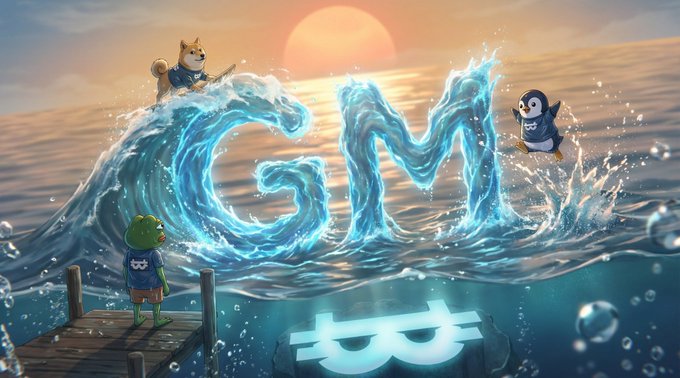 The image features a cartoon scene with three characters, including two penguins and one dog, standing near a body of water at sunset. The word "GEM" is prominently displayed above them, possibly indicating that they are earning something or participating in an activity related to gemstones. The text also mentions the importance of every move building up your stack, which could be a metaphor for the idea that consistent effort and dedication can lead to success over time.