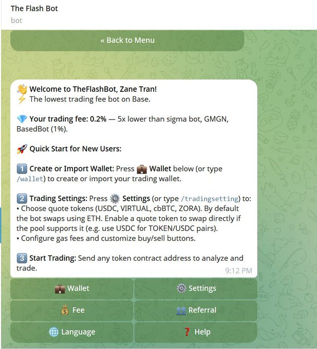 "The Flash Bot" is displayed prominently at the top center of a computer screen showing an email invitation for users to sign up. A list of features for the bot, including its abilities and fees, are also displayed. The post provides details about the bot's capabilities and encourages its usage by referencing a social media platform like Twitter. The main focus is on promoting and sharing this new tool with others.