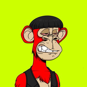 A digital cartoon illustration shows a grinning monkey with red fur and a black bowl-cut hairstyle against a bright green background.