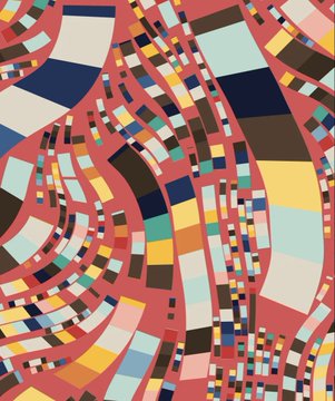 The image features a vibrant abstract design with various colors and shapes arranged in an eye-catching manner. The pattern consists of multiple lines and curves that create a sense of movement and dynamism, giving the impression of a swirling or twisting effect. The colors used are predominantly red, blue, green, yellow, and white, which contribute to the overall visual appeal of the design. 

The image is accompanied by text that provides information about the artwork's sale on GONDI. It states that two pieces were sold for 16 ETH each, totaling 32 ETH in value. The artworks are being used as collateralized loans through GONDI's "Sell & Repay" feature, allowing the artists to receive payment directly from the sale of their creations.