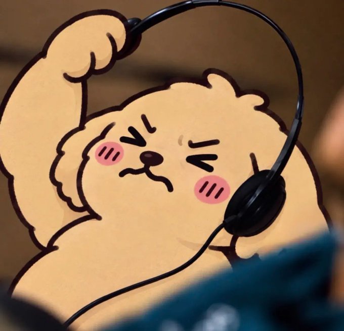 A cartoon illustration of an angry-looking Pomeranian dog wearing black headphones with a microphone attached.